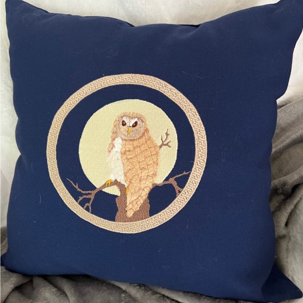 Owl in the Moon Handmade Embroidered Pillow
